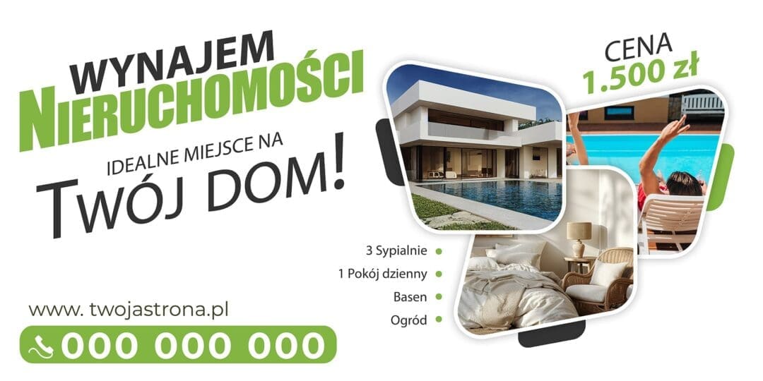 BANER PREMIUM - WYNAJEM NIERUCHOMOŚCI - 200X100 CM - SUPER JAKOŚĆ!