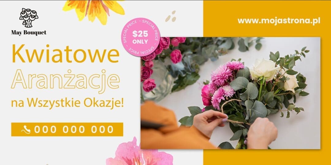 BANER PREMIUM - KWIATOWE ARANŻACJE - KWIACIARNIA - 200X100 CM - SUPER JAKOŚĆ!