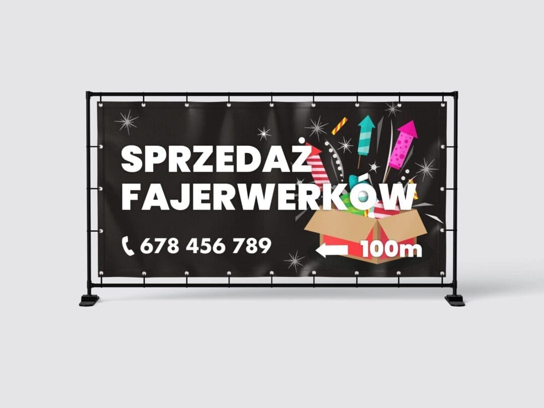 BANER REKLAMOWY - SPRZEDAŻ FAJERWERKÓW - STRZAŁKA -200X100 CM