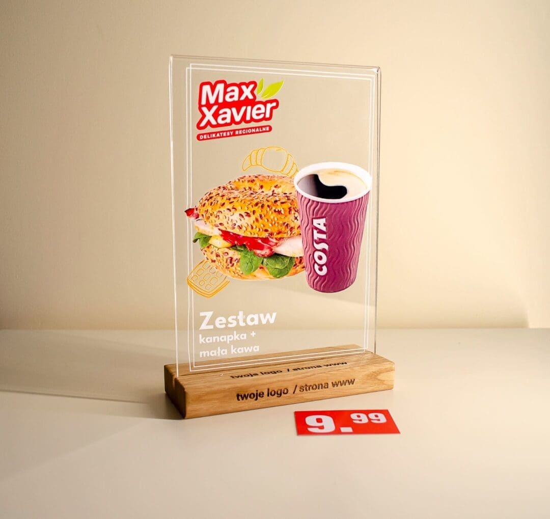 STOJAK Tabliczka PLEXI A4 ze stojakiem NADRUK SUPER JAKOŚĆ!