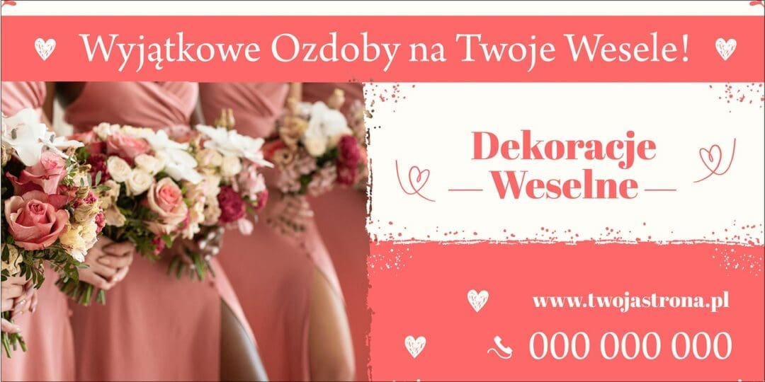 BANER PREMIUM - OZDOBY WESELE - 200X100 CM - SUPER JAKOŚĆ