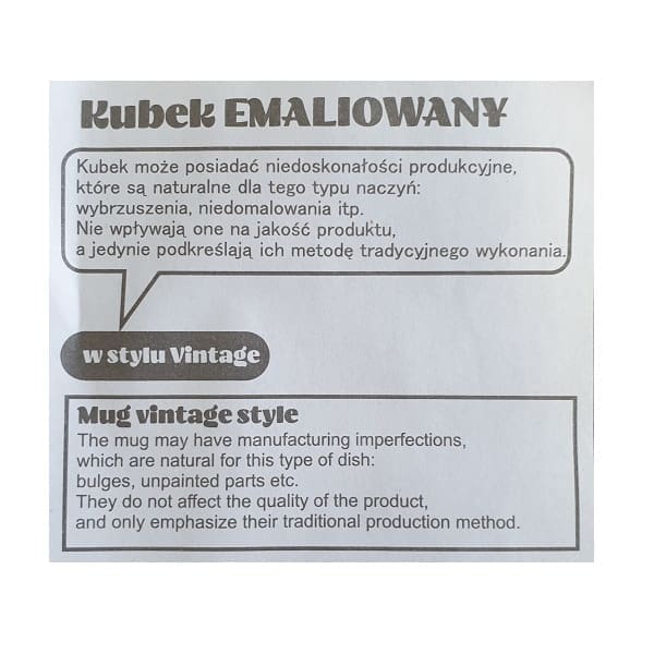 Kubek emaliowany Oldie 500 ml, biały - druga jakość